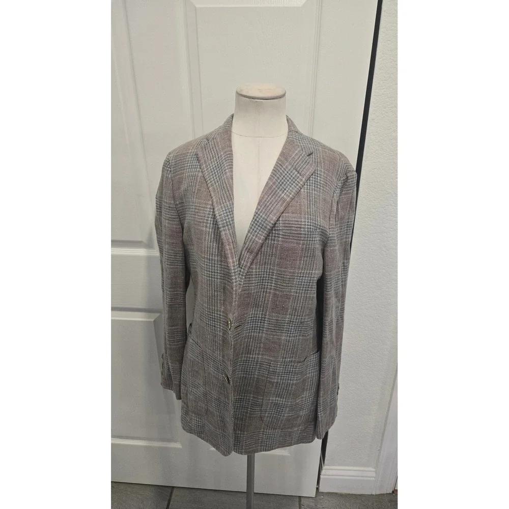 Hickey Freeman Weightless Linen Wool Sport‎ Coat – Glen Plaid – 38R